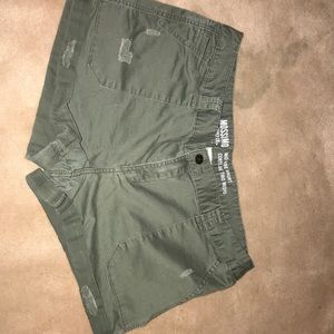 green kaki jean shorts